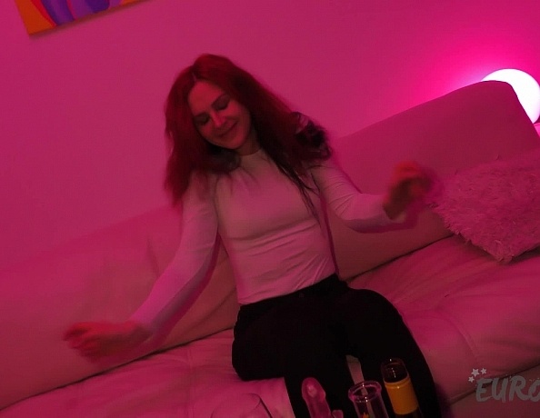Slender Model Lea Has Beautiful Ginger Hair And Loves To Masturbate On The White Casting Couch