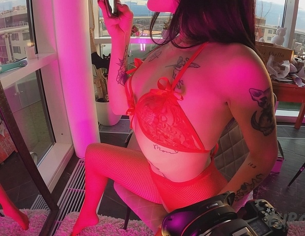 Dora Masturbating In A Mirror In Fishnet Stockings