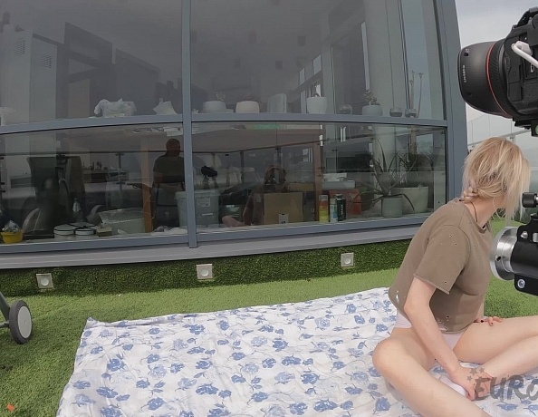 Rooftop Terrace Lesbians Sofie and Ingrida Fuck with a Double Dildo Outdoors